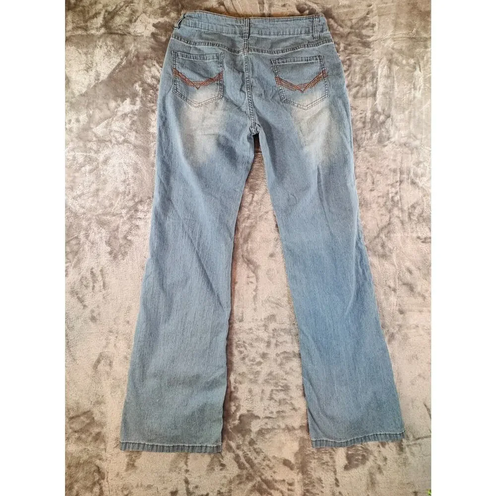 N.Y.K Women Size XL Blue Light Wash Seamed Flare Bootcut Denim Jeans Stretch